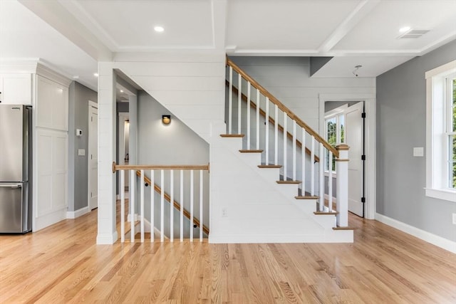 29 Sheppard Rd, Bourne, MA 02562 - stairs with baseboards, wood finished floors, and recessed lighting