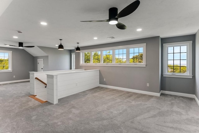 29 Sheppard Rd, Bourne, MA 02562 - unfurnished living room with ceiling fan, baseboards, light carpet, and recessed lighting