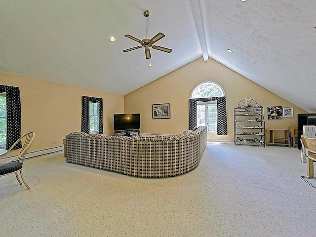 46 Clear Pond Rd, Falmouth, MA 02540 - living room with a ceiling fan, a baseboard radiator, and recessed lighting