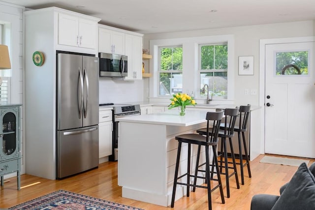 6 Macdonald Ter Unit E, Scituate, MA 02066 - kitchen featuring stainless steel appliances, light wood finished floors, a sink, and a breakfast bar