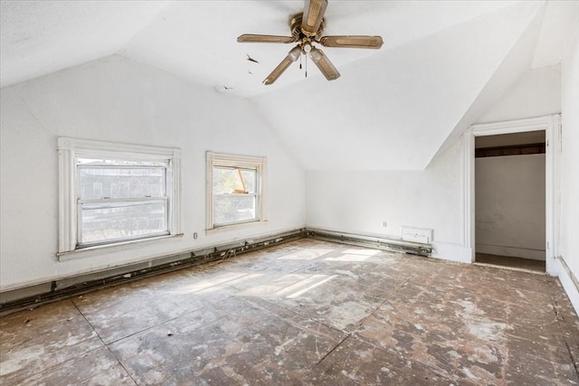 bonus room featuring ceiling fan and lofted ceiling