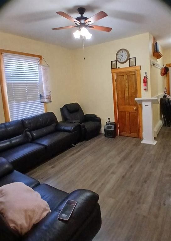 347 Summer St, Lynn, MA 01905 - living room featuring wood finished floors and ceiling fan