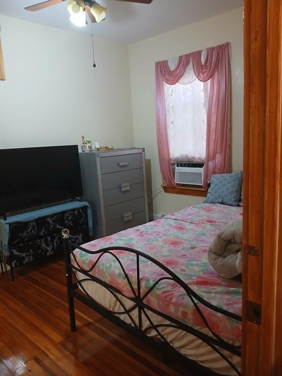347 Summer St, Lynn, MA 01905 - bedroom featuring cooling unit, wood finished floors, and a ceiling fan