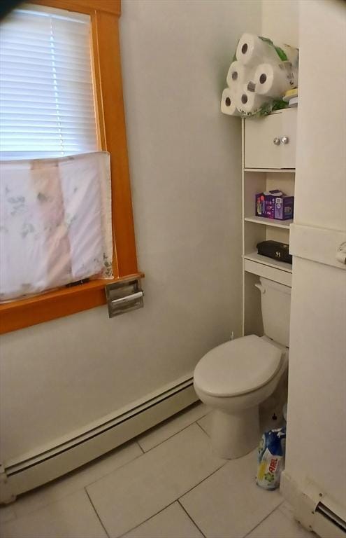 347 Summer St, Lynn, MA 01905 - bathroom featuring a baseboard radiator, tile patterned flooring, and toilet