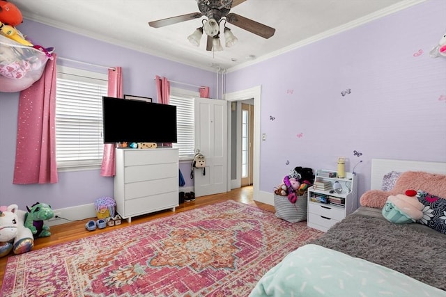 85 Flint St, Salem, MA 01970 - bedroom featuring crown molding, wood finished floors, and a ceiling fan