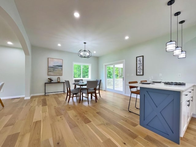 101 N Rd, Westfield, MA 01085 - dining room with arched walkways, light wood finished floors, recessed lighting, and a chandelier