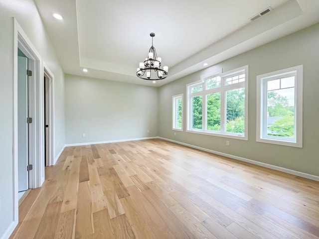 101 N Rd, Westfield, MA 01085 - unfurnished room with a tray ceiling, a chandelier, light wood-style floors, and recessed lighting