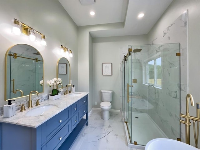 101 N Rd, Westfield, MA 01085 - full bath with a marble finish shower, marble finish flooring, double vanity, and recessed lighting