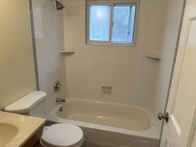 full bathroom with shower / washtub combination, vanity, and toilet