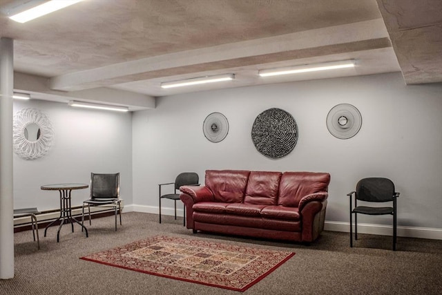 50 Green St Unit 312, Brookline, MA 02446 - carpeted living room featuring baseboards and beam ceiling