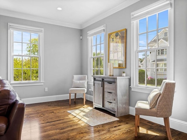 23 Chandler St, Newton, MA 02458 - living area featuring wood finished floors, crown molding, and baseboards