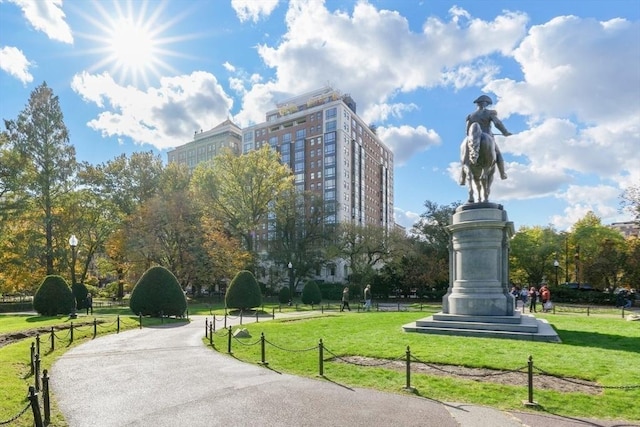 view of property's community featuring a lawn