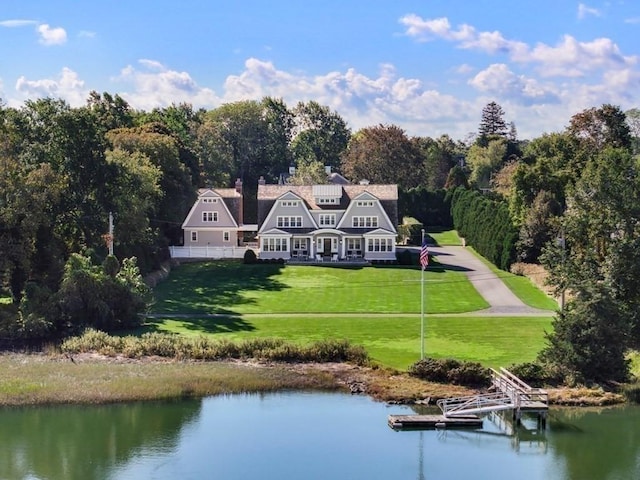 aerial view with a water view