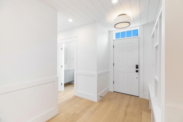 6 Mariner Way, Nantucket, MA 02564 - entrance foyer featuring recessed lighting, light wood-style flooring, and wood ceiling