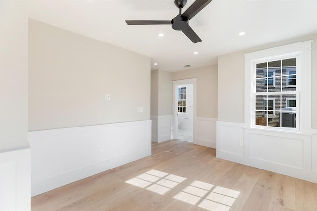 6 Mariner Way, Nantucket, MA 02564 - unfurnished room with a ceiling fan, recessed lighting, wood finished floors, and a wainscoted wall