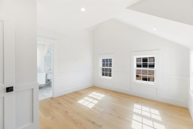 6 Mariner Way, Nantucket, MA 02564 - additional living space featuring wainscoting, vaulted ceiling, a decorative wall, recessed lighting, and hardwood / wood-style floors