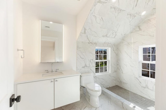 6 Mariner Way, Nantucket, MA 02564 - full bathroom with vanity, visible vents, marble finish floor, toilet, and a marble finish shower