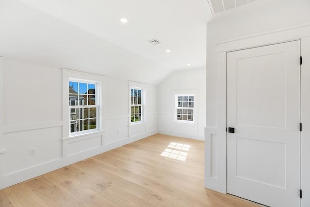 6 Mariner Way, Nantucket, MA 02564 - interior space with visible vents, a decorative wall, lofted ceiling, light wood-type flooring, and recessed lighting