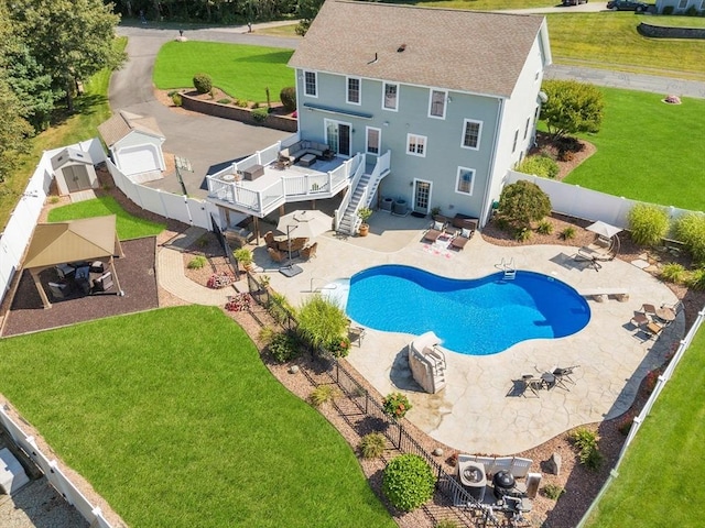 8 Pheasant Run, Belchertown, MA 01007 - view of pool featuring a deck, stairs, a gazebo, and a patio area