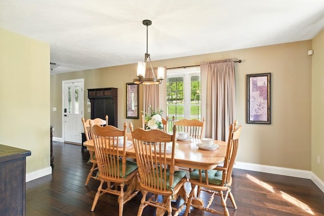 8 Pheasant Run, Belchertown, MA 01007 - dining space with baseboards, dark wood-style floors, and a chandelier