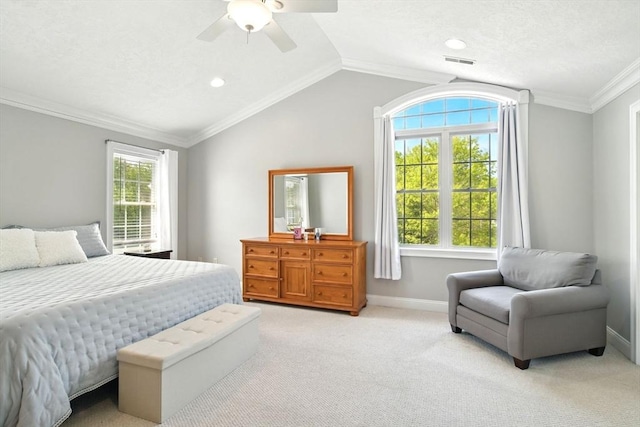 8 Pheasant Run, Belchertown, MA 01007 - bedroom with light colored carpet, baseboards, lofted ceiling, ceiling fan, and crown molding