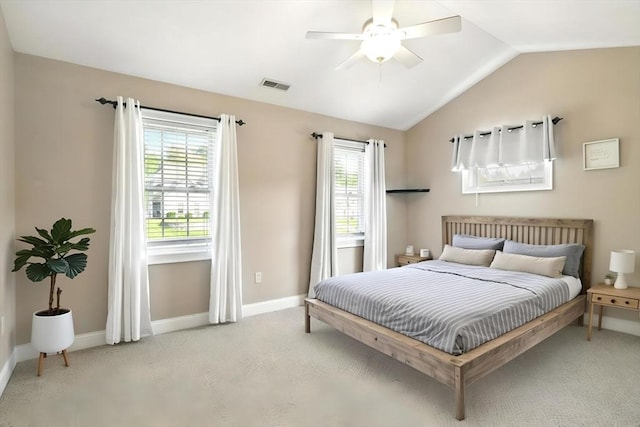 8 Pheasant Run, Belchertown, MA 01007 - bedroom featuring light carpet, baseboards, vaulted ceiling, and a ceiling fan
