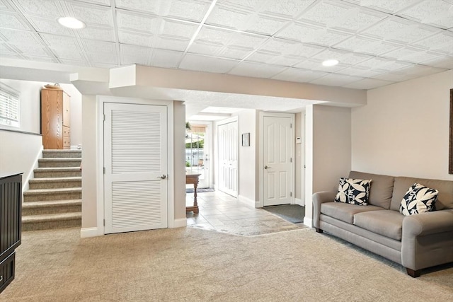 8 Pheasant Run, Belchertown, MA 01007 - living room with carpet floors, baseboards, stairs, and recessed lighting