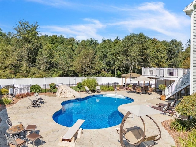 8 Pheasant Run, Belchertown, MA 01007 - view of pool featuring a patio, fence, stairs, and a diving board