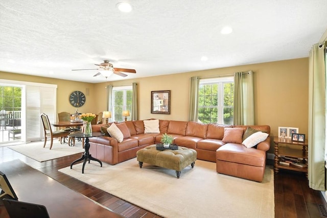 8 Pheasant Run, Belchertown, MA 01007 - living room featuring plenty of natural light, dark wood finished floors, ceiling fan, and recessed lighting