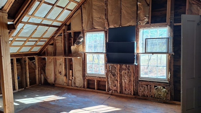 unfinished attic featuring a healthy amount of sunlight