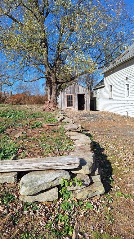 view of yard with a shed