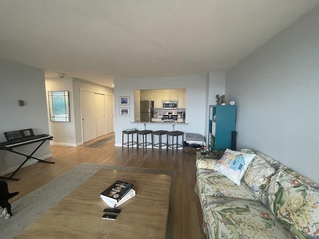 living room with baseboards and wood finished floors