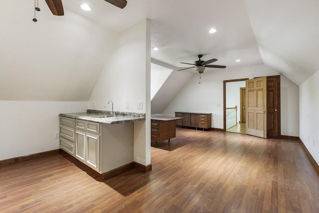 27 Sullivan Blvd, Oxford, MA 01540 - bonus room with ceiling fan, a sink, vaulted ceiling, wood finished floors, and baseboards