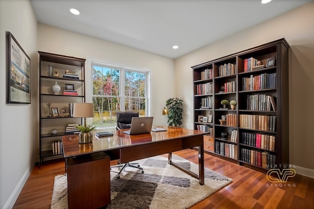 office space featuring dark hardwood / wood-style floors