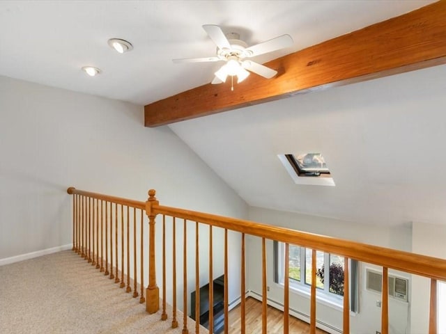 44 Casablanca Ct Unit 44, Haverhill, MA 01832 - staircase featuring a skylight, a ceiling fan, a baseboard heating unit, and baseboards
