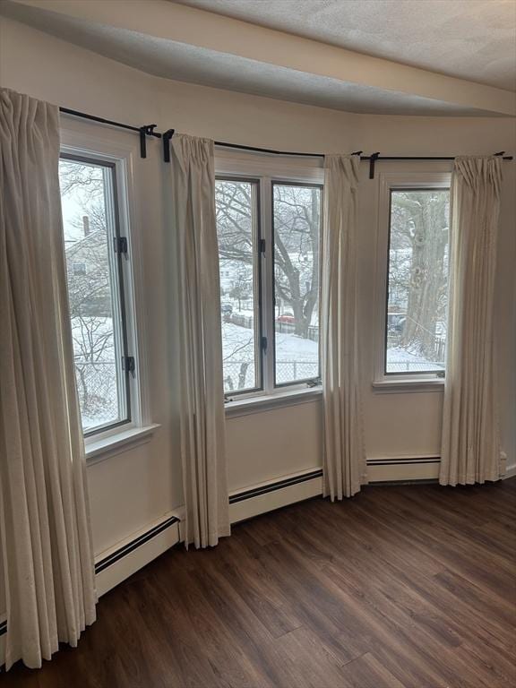 doorway to outside featuring a baseboard radiator and dark hardwood / wood-style floors