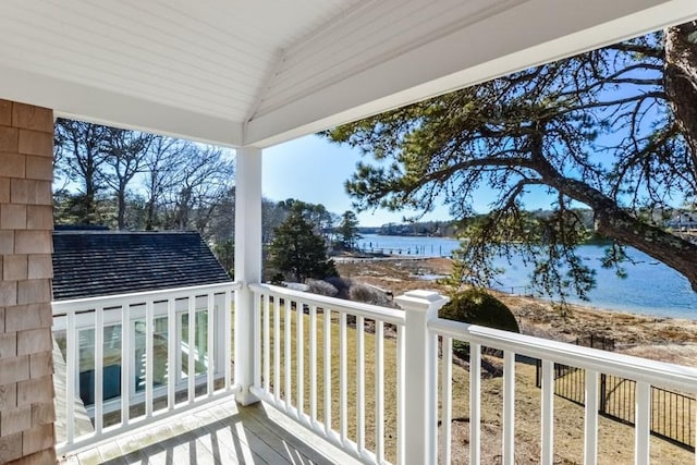 deck with a water view