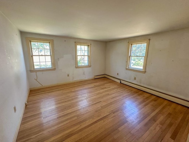 empty room featuring light hardwood / wood-style floors and baseboard heating