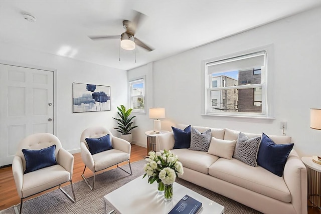 281 Chelsea St Unit 2A, Boston, MA 02128 - living room with wood finished floors and a ceiling fan