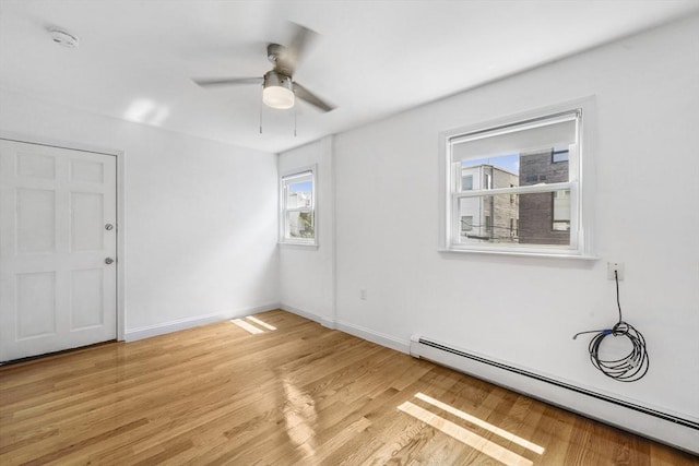 281 Chelsea St Unit 2A, Boston, MA 02128 - unfurnished room with a baseboard heating unit, light wood finished floors, ceiling fan, and a smoke detector