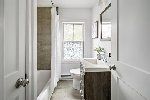 9 Cedar St Unit 1, Boston, MA 02119 - bathroom featuring a baseboard heating unit, vanity, toilet, and plenty of natural light