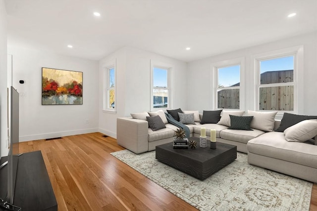 living room featuring light wood-type flooring