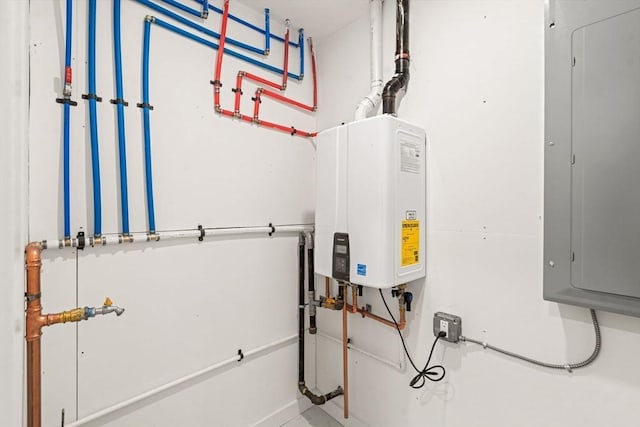 utilities with tankless water heater and electric panel