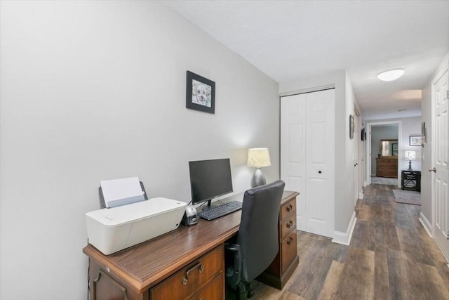 office space with dark hardwood / wood-style floors