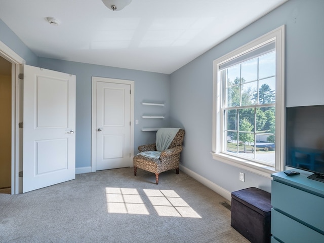 sitting room with light carpet