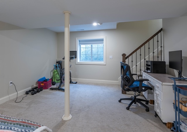 view of carpeted home office