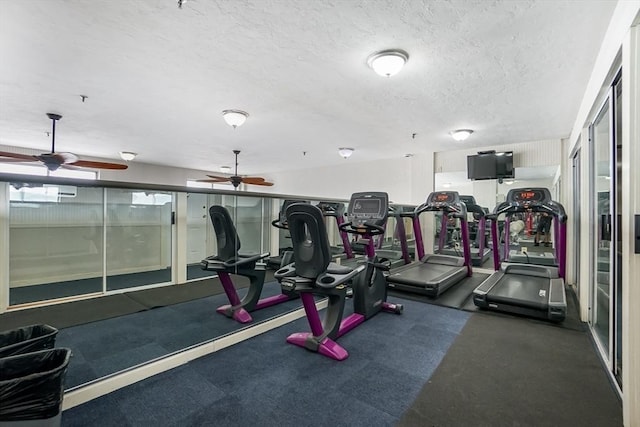 230 Willard St Unit 412, Quincy, MA 02169 - exercise room with a textured ceiling and a ceiling fan