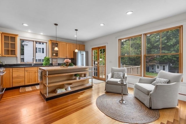 454 Webster St, Needham, MA 02494 - living area featuring light wood-style floors and recessed lighting