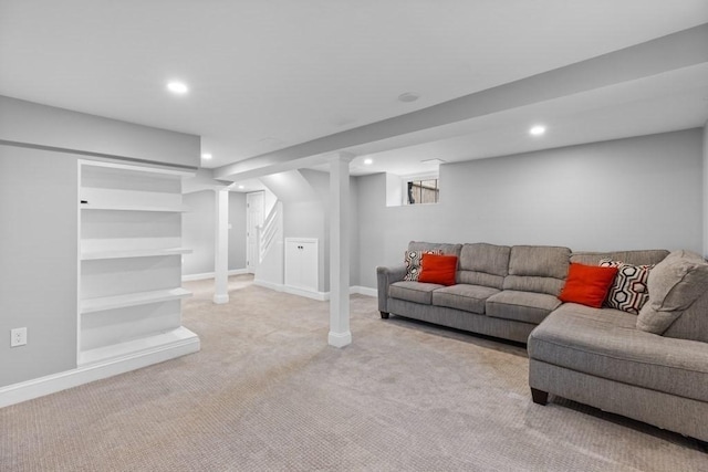 454 Webster St, Needham, MA 02494 - carpeted living area with recessed lighting and baseboards