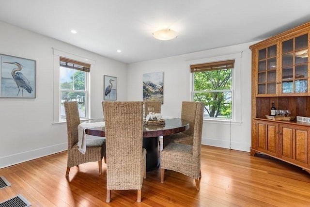 454 Webster St, Needham, MA 02494 - dining room featuring healthy amount of natural light, light wood-style floors, baseboards, and recessed lighting